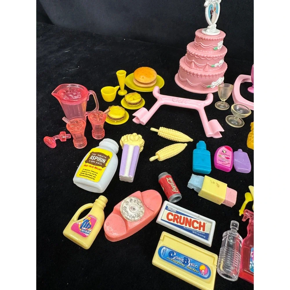 Vintage Dollhouse Accessory Lot Barbie Food Dishes Cups Plates Fire Pit Cake